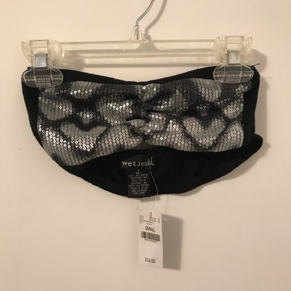 Black/silver sequin bandeau bra